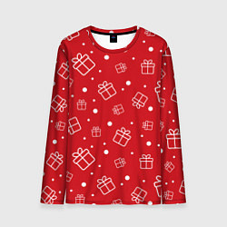 Лонгслив мужской Новогодние подарки на красном фоне, цвет: 3D-принт
