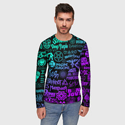 Лонгслив мужской ЛОГОТИПЫ РОК ГРУПП НЕОН ROCK NEON, цвет: 3D-принт — фото 2