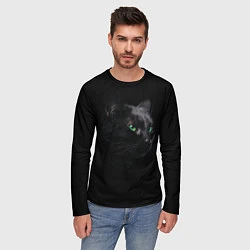 Лонгслив мужской Черна кошка с изумрудными глазами, цвет: 3D-принт — фото 2