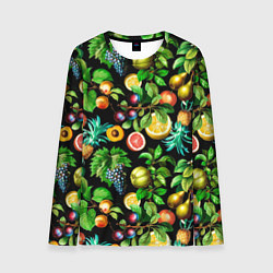 Лонгслив мужской Сочные фрукты - персик, груша, слива, ананас, цвет: 3D-принт