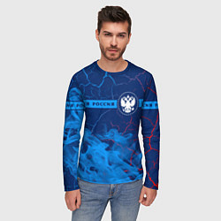 Лонгслив мужской РОССИЯ - ГЕРБ Пламя Полоса, цвет: 3D-принт — фото 2