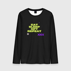 Мужской лонгслив Eat, sleep, nft, repeat, неоновый текст