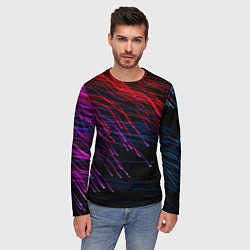 Лонгслив мужской Цветные неоновые линии на чёрном фоне Colored neon, цвет: 3D-принт — фото 2