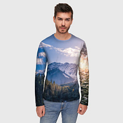 Лонгслив мужской Горы Лес Солнце, цвет: 3D-принт — фото 2