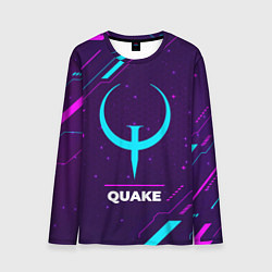 Мужской лонгслив Символ Quake в неоновых цветах на темном фоне