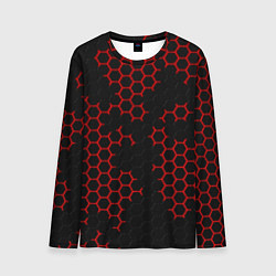 Лонгслив мужской НАНОКОСТЮМ Black and Red Hexagon Гексагоны, цвет: 3D-принт