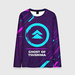 Мужской лонгслив Символ Ghost of Tsushima в неоновых цветах на темн