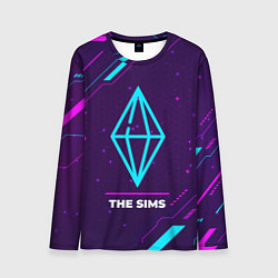 Мужской лонгслив Символ The Sims в неоновых цветах на темном фоне