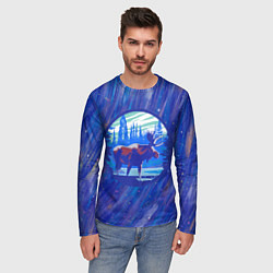 Лонгслив мужской Лось в лесу Blue, цвет: 3D-принт — фото 2