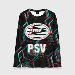 Мужской лонгслив PSV FC в стиле Glitch на темном фоне