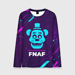 Мужской лонгслив Символ FNAF в неоновых цветах на темном фоне