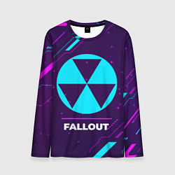 Мужской лонгслив Символ Fallout в неоновых цветах на темном фоне
