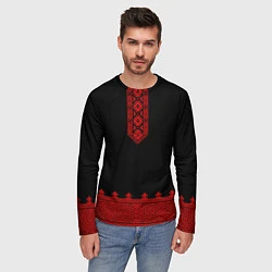 Лонгслив мужской Черная славянская рубаха, цвет: 3D-принт — фото 2