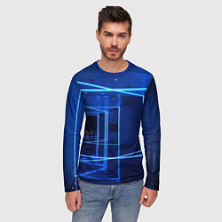 Лонгслив мужской Неоновый абстрактный коридор - Синий, цвет: 3D-принт — фото 2