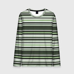 Мужской лонгслив Горизонтальные зеленые белые полосы