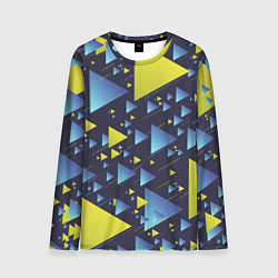 Лонгслив мужской Абстракция Из Жёлтых и Синих Треугольников На Тёмн, цвет: 3D-принт