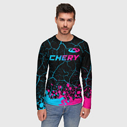 Лонгслив мужской Chery - neon gradient: символ сверху, цвет: 3D-принт — фото 2