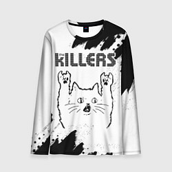 Мужской лонгслив The Killers рок кот на светлом фоне