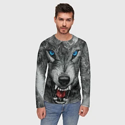 Лонгслив мужской Агрессивный волк с синими глазами, цвет: 3D-принт — фото 2