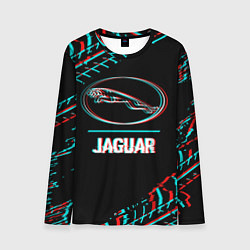 Мужской лонгслив Значок Jaguar в стиле glitch на темном фоне