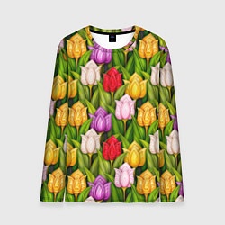 Лонгслив мужской Объемные разноцветные тюльпаны, цвет: 3D-принт