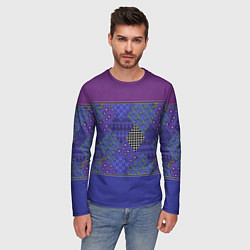 Лонгслив мужской Combined burgundy-blue pattern with patchwork, цвет: 3D-принт — фото 2