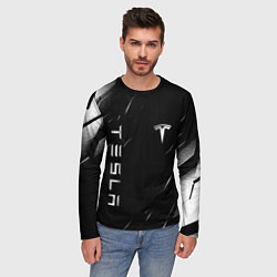 Лонгслив мужской Тесла - Черная абстракция, цвет: 3D-принт — фото 2