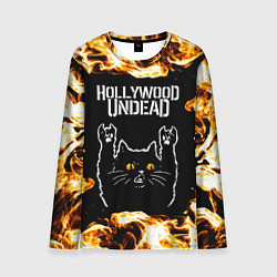 Лонгслив мужской Hollywood Undead рок кот и огонь, цвет: 3D-принт