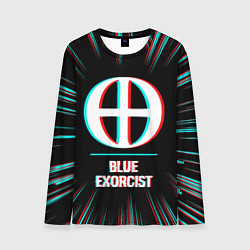Лонгслив мужской Символ Blue Exorcist в стиле glitch на темном фоне, цвет: 3D-принт