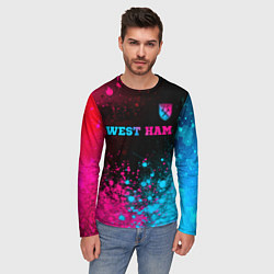 Лонгслив мужской West Ham - neon gradient: символ сверху, цвет: 3D-принт — фото 2