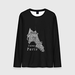 Лонгслив мужской Эйфелева башня и надпись Я люблю Париж на черном ф, цвет: 3D-принт