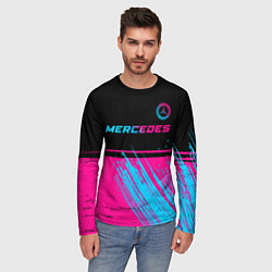 Лонгслив мужской Mercedes - neon gradient: символ сверху, цвет: 3D-принт — фото 2