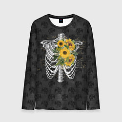 Лонгслив мужской Грудная клетка и подсолнухи, цвет: 3D-принт