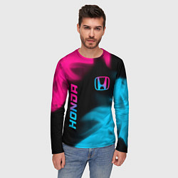 Лонгслив мужской Honda - neon gradient: надпись, символ, цвет: 3D-принт — фото 2