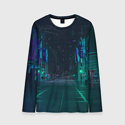 Лонгслив мужской Неоновая ночная улица, цвет: 3D-принт