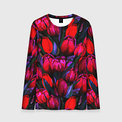 Лонгслив мужской Тюльпаны - поле красных цветов, цвет: 3D-принт