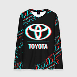 Мужской лонгслив Значок Toyota в стиле glitch на темном фоне