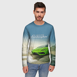 Лонгслив мужской Ламборджини на берегу океана, цвет: 3D-принт — фото 2