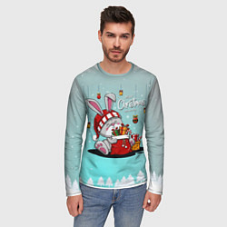 Лонгслив мужской Новогодний заяц, цвет: 3D-принт — фото 2