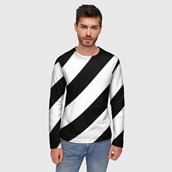 Лонгслив мужской Черно-белые полосы, цвет: 3D-принт — фото 2