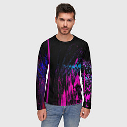Лонгслив мужской Фиолетовые линии и нейроны, цвет: 3D-принт — фото 2