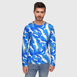 Лонгслив мужской Летящие чайки в небе, цвет: 3D-принт — фото 2