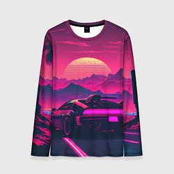 Лонгслив мужской Синтвейв закат с автомобилем, цвет: 3D-принт