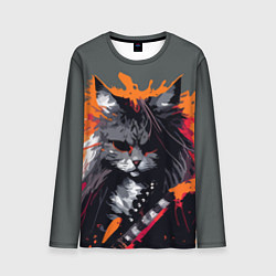 Мужской лонгслив Rocker Cat on a gray background - C-Cats collectio