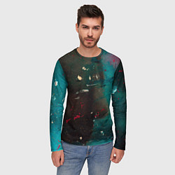 Лонгслив мужской Абстрактные тьма, светло-синий туман и мазки красо, цвет: 3D-принт — фото 2