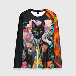 Мужской лонгслив Модный чёрный кот - нейросеть - мода