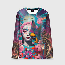 Лонгслив мужской Japanese girl with a bird - irezumi, цвет: 3D-принт