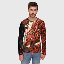 Лонгслив мужской Японский краcный дракон, цвет: 3D-принт — фото 2