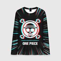 Лонгслив мужской Символ One Piece в стиле glitch на темном фоне, цвет: 3D-принт