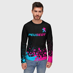 Лонгслив мужской Peugeot - neon gradient: символ сверху, цвет: 3D-принт — фото 2